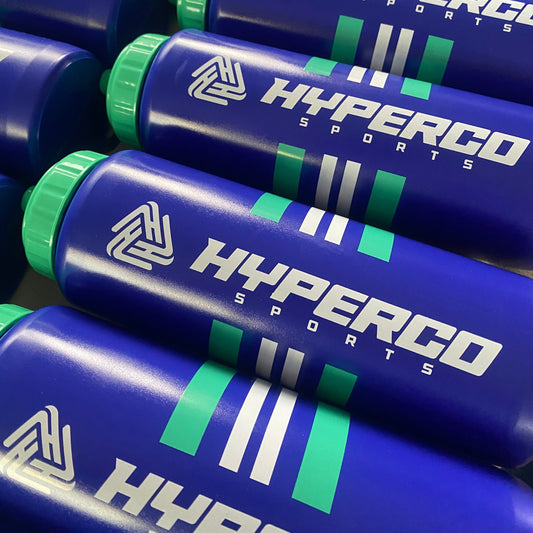 Hyperco Sports squeeze valve water bottles in blue and green
